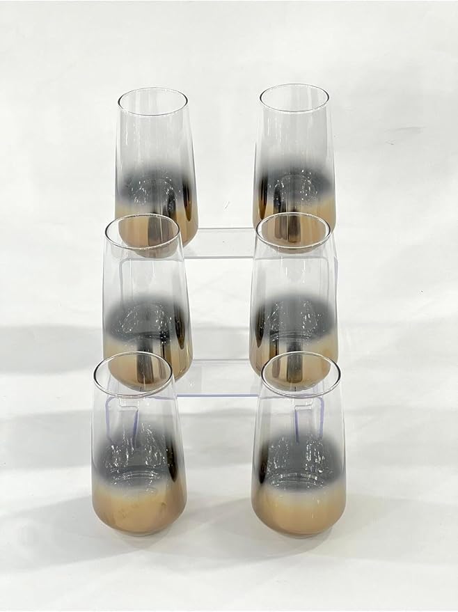 SODEF Titanium Coated Rose 6-Piece Long Glass Water Tumbler Set - quality Glassware Collection, 16.2 fl oz Capacity, Multicolor Design - Multicolor - Image 4