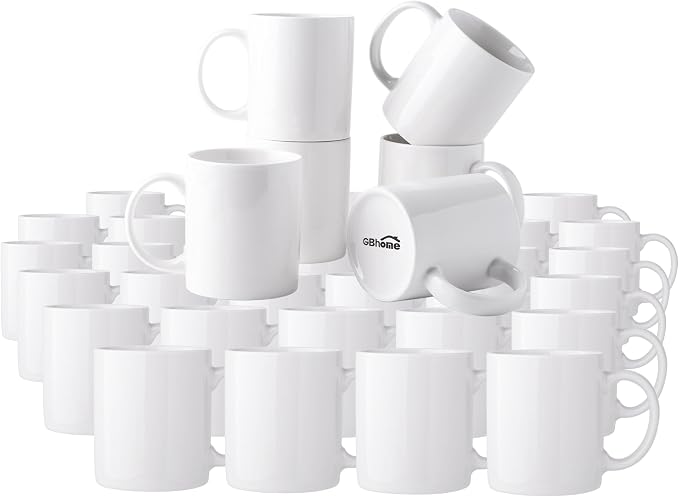 GBhome 12 OZ Off White Coffee Mugs, Ceramic Bulk Coffee Mugs with Large Handle for Man, Woman, Light Weight Coffee Mugs Set for Latte/Cappuccino/Cocoa/Milk, Dishwasher & Microwave Safe, 36Pcs by GBhome