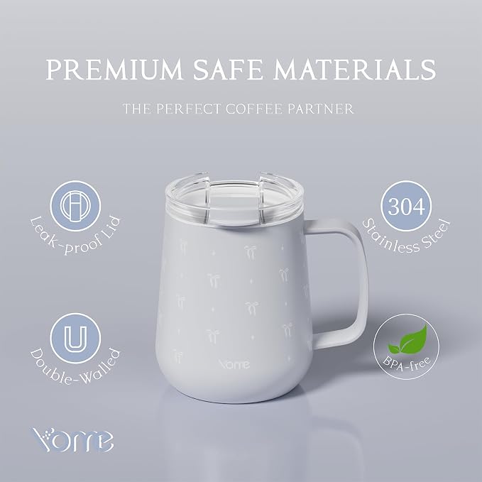 YOME 10oz Bow Grey Insulated Coffee Mug with Handle for Women | Ceramic Lined Coffee Mug with Splash-Resistant Lid| Pure Taste Stainless Steel Coffee Cup | Easy to Clean | Keeps Drinks Cold - Image 7