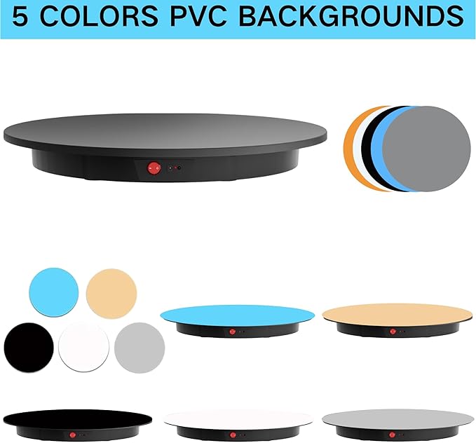JAYEGT Motorized Rotating Display Stand, 350Lbs Load，360 Degree Electric Rotating Potography Turntable for Products Display，Live Show， Remote Control +5 Colors Backgrounds (Black/23.6Inch/Wired)