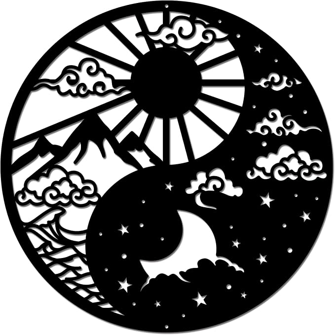 INFUNLY Yin Yang Wall Art Decor 11.8x11.8 Inches Moon Sun and Stars Wall Art with Mountain and Lake Cloud Tai Chi Chakra Wall Decor Wall Sculpture for Yoga Meditation Zen Room Bedroom Decoration - Image 9