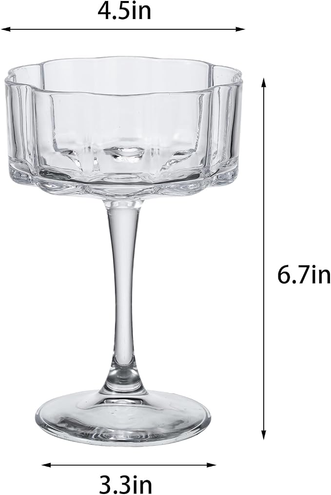 Vintage Champagne Coupes Glass Cute Martini Cocktail Glasses,13oz Crystal Martini Wine Glasses Set Of 6 Elegant Flower -Shaped Goblet Drinking Champagne Dessert Yogurt Ice Cream Glassware Cups Clear - Image 6