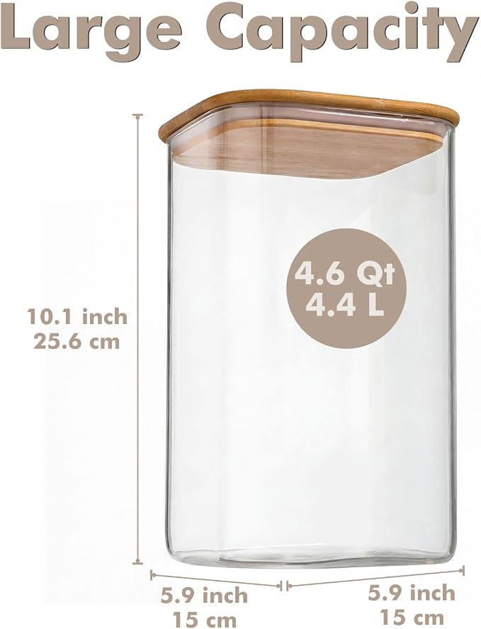 4.6Qt Large Glass Flour Sugar Storage Containers with Bamboo Lids | Wide Mouth Design, With Measuring Cup, Minimalist Kitchen Organizer,Scandinavian Style Storage,Nordic Style Storage - Image 2