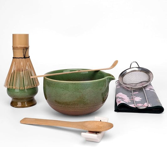 Joyscale Matcha Whisk Set, Matcha Set Whisk And Bowl, 8 Pcs Matcha Kit Set(Ancient Kiln Design), 14 OZ, Japanese Matcha Tea Set, Matcha Making Kit Gifts for Tea Lovers(Green)
