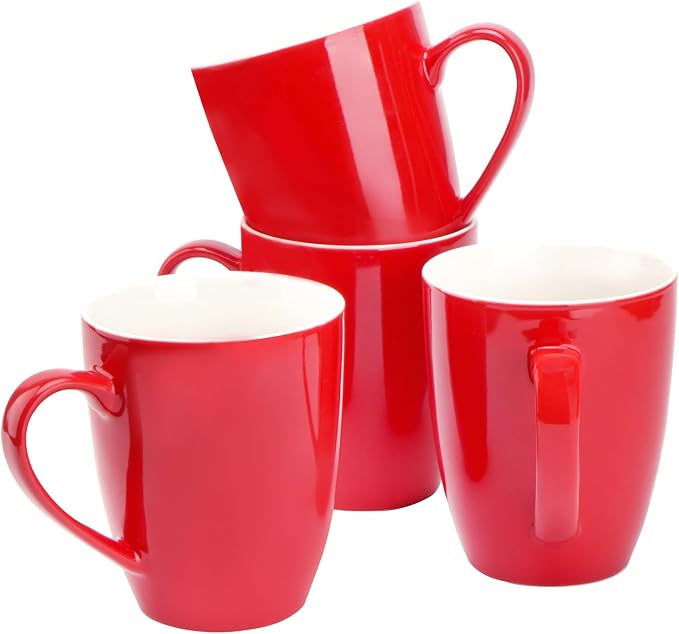 BTaT- Porcelain Coffee Mugs Set, 16 Ounces, 4 Pack, Red Ceramic Coffee Mugs with Handle, Restaurant Cups for Mocha, Tea, Cappuccino, Cocoa, Cereal, Mug Gift Set, Dishwasher and Microwave Safe by BrewToATea