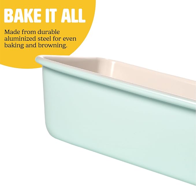 Tasty Clean Ceramic Loaf Pan Set, 2-Pack of 9-Inch x 5-Inch Cake Pans, Durable Aluminized Steel for Professional Results, Clean Ceramic Nonstick Coating, Oven Safe to 425°F, Dishwasher Safe, Aqua - Image 4