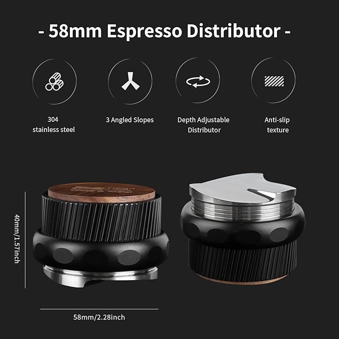 Bincoo 58mm Espresso Distribution Tool,Adjustable Depth Coffee Distribution-Espresso Coffee Leveler Tool for Bottomless Portafilter-Barista Espresso Accessories (58MM)