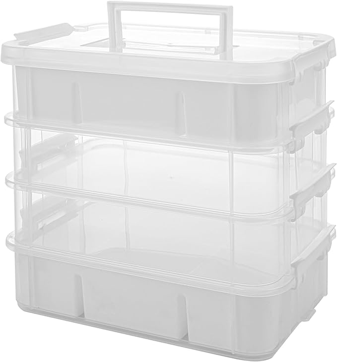 Craft Organizers and Storage, 11QT 4-Layer Durable Sewing Organizer for Sewing Supplies with 2 Removable Trays, DIY Kit Container for Seasonal Decor, Tool, Scrapbook and Art Supplies