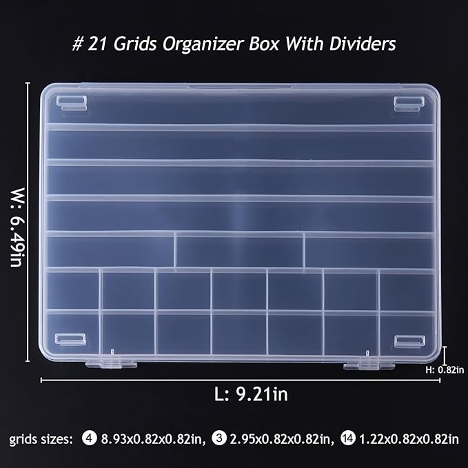 21 Grids Clear Large Plastic Organizer Box With Dividers, Bead Organizers And Storage Compartment Container For Nail Accessories/Jewelry/Craft/Screw/Small Parts/Diamond Painting Art Tools