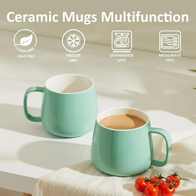 Teocera 16oz Ceramic Coffee Mugs Set of 4 – Stackable Latte Cups, Microwave, Dishwasher & Oven Safe – Ideal for Coffee, Cappuccino, Hot Chocolate, Housewarming Gifts, Mint Green - Image 7