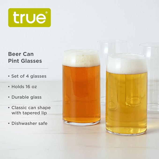 True Beer Can Glasses, Clear Tumblers, Superior Cocktail, Water, Juice, Iced Coffee, Soda, Beverage Drinking Glass, Kitchen Glassware Sets, Drinkware, Home Bar, 16 oz Set of 4 - Image 2