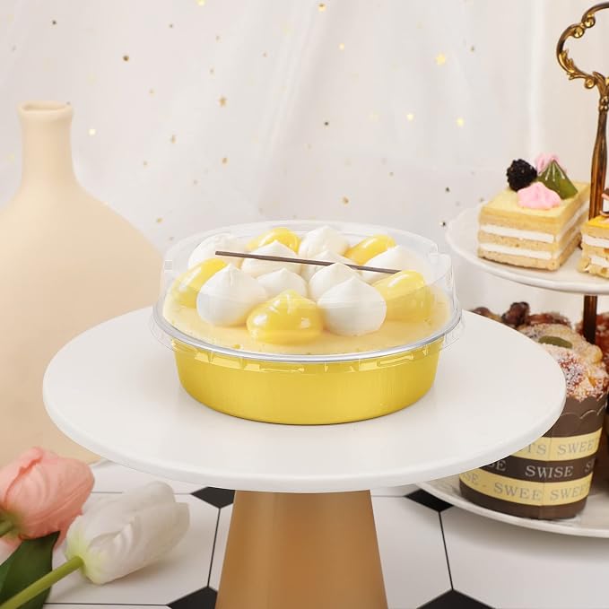Beasea Disposable Pie Tins 4 Inch, 100 Pack Mini Tart Pans with Lids, 8 Oz Golden Aluminum Pie Pan Tin Tart Pans Round Oven Baking Mini Cake Pan for Pie Tart Quiche - Image 5