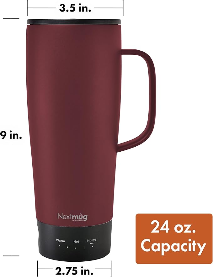 Nextmug Ultra - Temperature-Controlled, Self-Heating Travel Mug | (Burgundy - 24 oz.) – The Biggest Nextmug, No App, Long-Lasting Battery for Work & Study, Great Gift for Coffee Lovers - Image 9