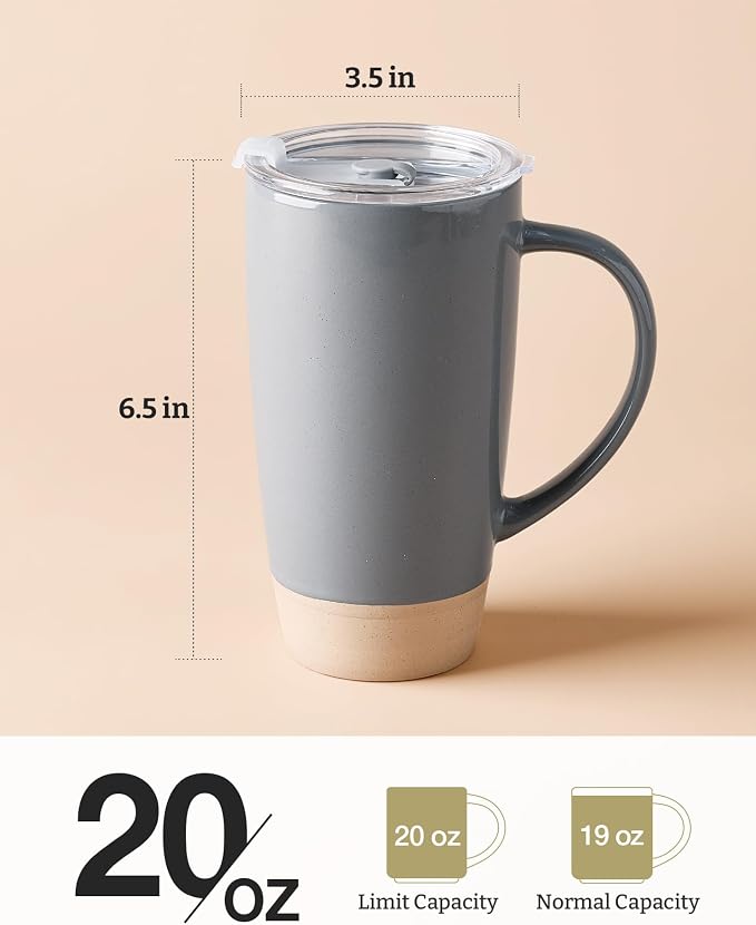 famiware Milkyway Coffee Mug, 20oz Large Coffee Mug, Ceramic Mug with Lid, Tea Cup with Handle for Latte, Tea, Cocoa, Milk, Home & Office, Dark Gray - Image 5