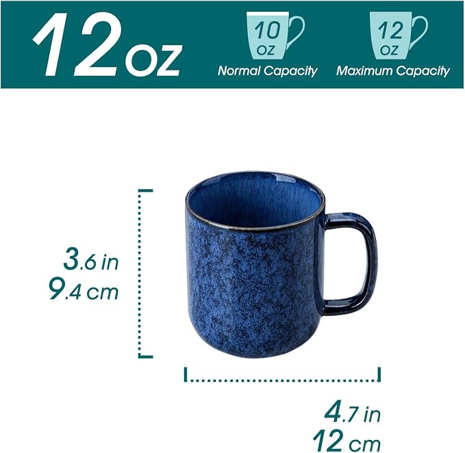 vancasso STARRY Coffee Mugs Set, 12 oz Ceramic Coffee Cups for Latte Hot Tea Cappuccino Cocoa Milk Stoneware Cups Set of 6, Dishwasher & Microwave Safe, Blue - Image 2
