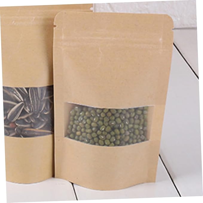 Ciieeo 50pcs Kraft Paper Bags Window Sealable Stand-up Storage Bags Safe Food Packaging for Nuts Cookies Candy Dried Fruit - Image 8
