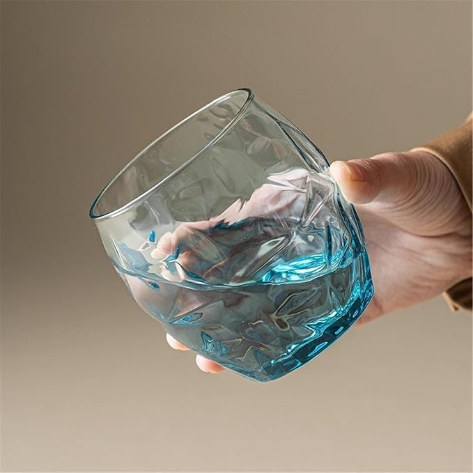 drinking glassware Blue Textured Crystal Glass Cup, 400/500ml(Large) - Image 3