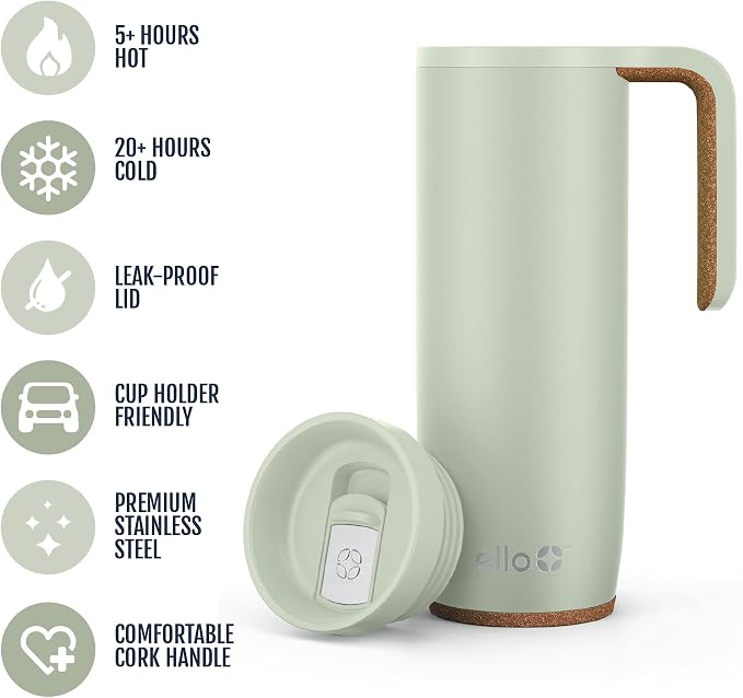 Ello Magnet 18oz Vacuum Insulated Stainless Steel Travel Mug with Side Handle and Leak-Proof Slider Lid and Built-in Coaster, Keeps Hot for 5 Hours, Perfect for Coffee or Tea, BPA-Free - Image 3