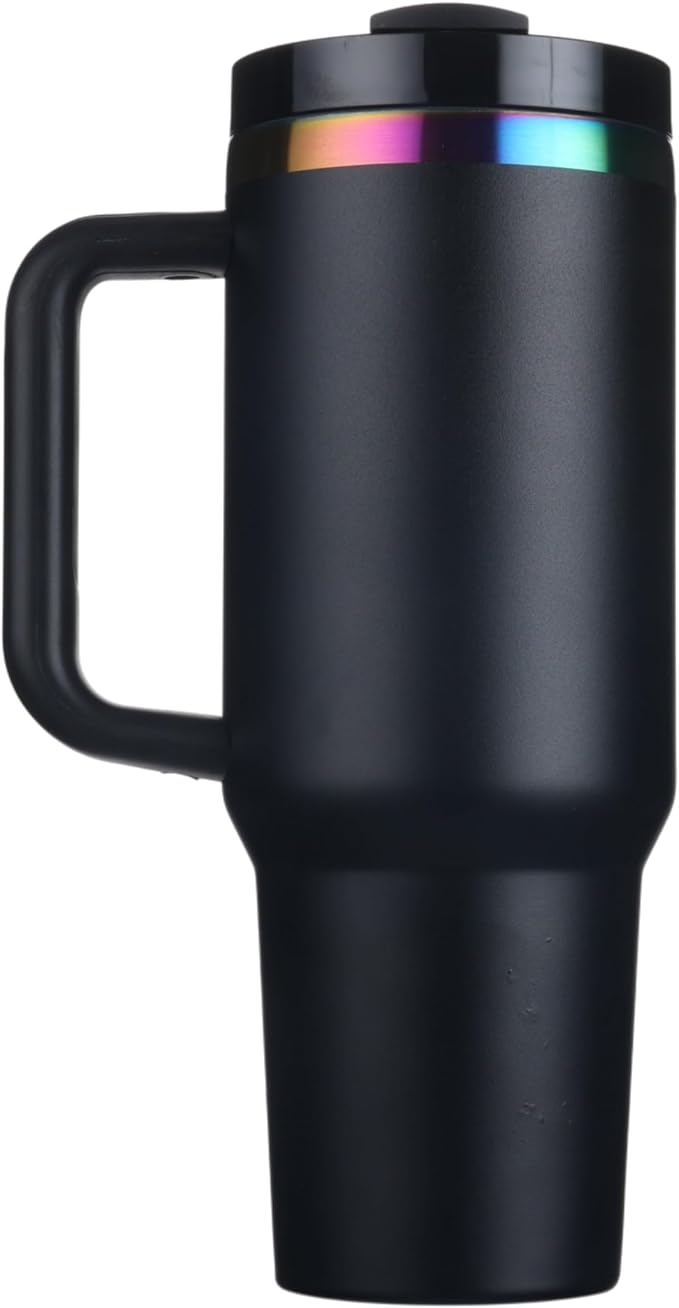 The Memory Company NFL 40oz Iridescent Tumbler - Double-Wall Vacuum Insulated Stainless Steel Water Bottle - Team Spirit Travel Cup with Handle, Lid and Straw, Hot and Cold Drink Container
