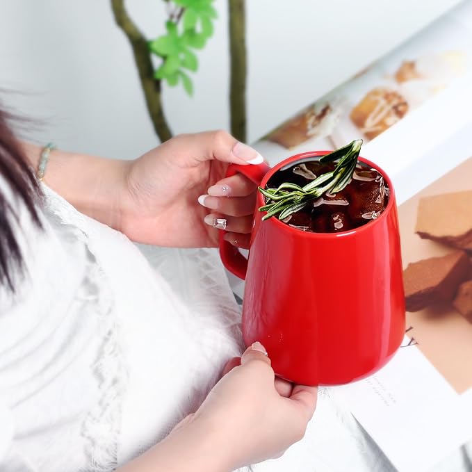 24 OZ Large Coffee Mug, Nice Ceramic Tea Cup with Big Handle for Dad Men Women, Unique Style For Any Kitchen, Red - Image 4