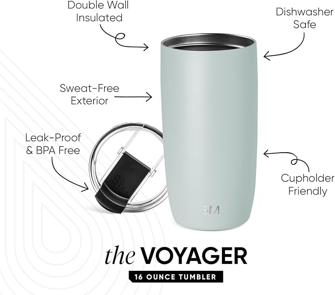 Simple Modern Travel Coffee Mug with Lid | 16oz | Green | Voyager Coffee Cup, Coffee Tumbler for Hot & Iced Drinks | Insulated Stainless Steel Travel Mug | Sea Glass Sage - Image 2