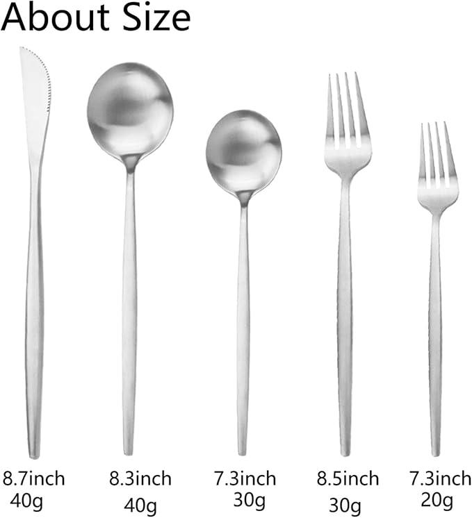JASHII Flatware Silverware Set Stainless Steel Satin Finish Cutlery Set Service for 6, 30-Piece Spoons And Forks Kitchen Utensil Set, Dishwasher Safe (Matte Silver) - Image 3