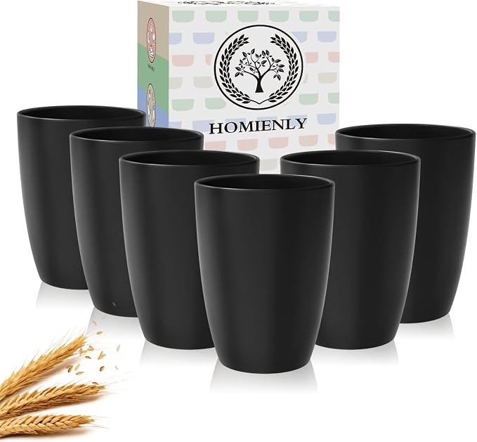 Homienly Kitchen Cups 20oz Wheat Straw Cups-6 pcs Lightweight cups Unbreakable & Reusable Glassware Set Stackable for Party,Camping,Picnic-Black by HOMIENLY