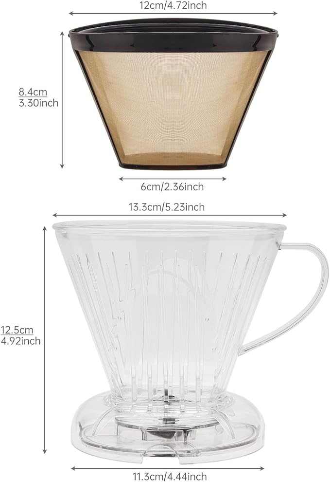 Reusable Coffee Filter, Cone Pour Over Coffee Filter, V60 Conical Hand Brewed Coffee Filter Set, Coffee Permanent Filter Cup, Paperless Coffee Dripper for Cuisinart Coffee Maker Filter and Brewer