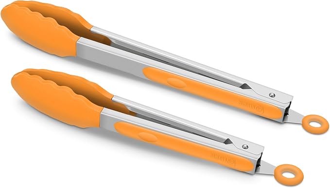 2 Pack Silicone Kitchen Tongs, 9 & 12 Inch, Stainless Steel, Orange by ALLWIN-HOUSEWARE