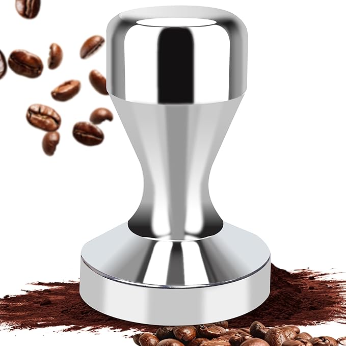 Huogary Stainless steel Coffee Tamper, 51mm Espresso Tamper, 51mm Tamper with Stainless Steel Handle, Coffee Powder Espresso Accessories (Silver) (Silver)