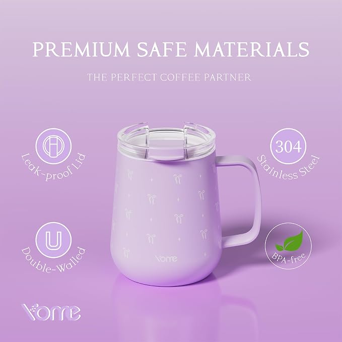YOME 10oz Bow Light Purple Insulated Coffee Mug with Handle for Women | Ceramic Lined Coffee Mug with Splash-Resistant Lid| Pure Taste Stainless Steel Coffee Cup | Easy to Clean | Keeps Drinks Cold - Image 8