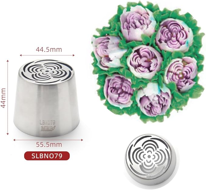7 Pieces Stainless Steel Extra Large Russian Tulip Icing Tips Set, 5 XXL Russian Flower Piping Nozzles,1 Cleaning Brush,1 Small Leaf Tip for Cake Decorations,Flower Frosting Nozzles for Decorating