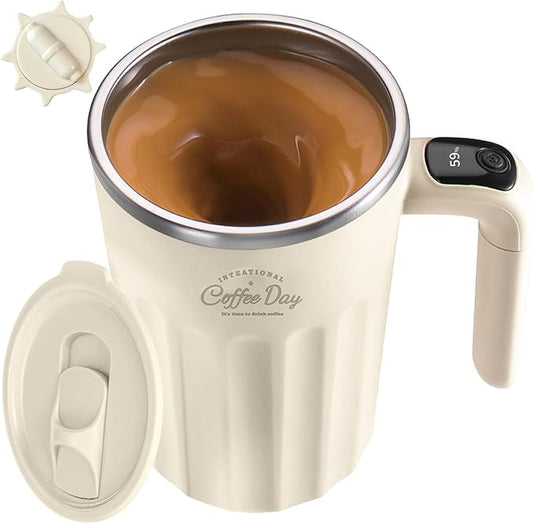 Self Stirring Mug,Self Stirring Coffee Mug,Suitable for Coffee, Milk, Cocoa and Other Beverages,Insulated bottle (Cream-temperature, 12 Ounces) by TLINNA