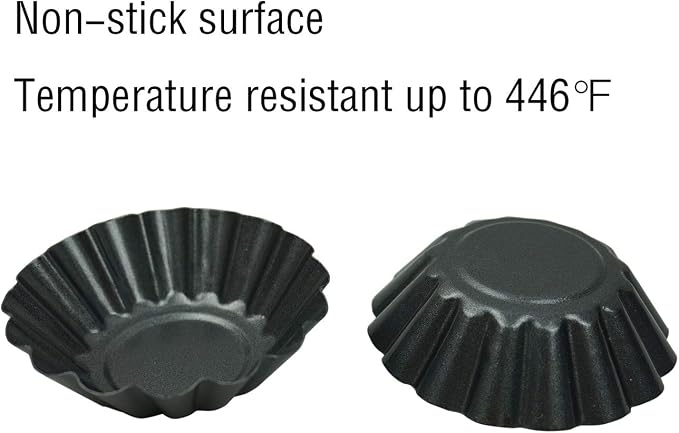 12 Pack Egg Tart Pan, Non-Stick Carbon Steel Tartlet Tins, Mini Pie Mould, Muffin Cupcake Pudding Baking Cup Maker - for Pies, Chinese Egg Tart, Cakes(Black L) - Image 4