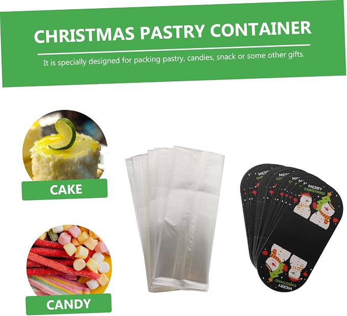 PRETYZOOM 50sets Christmas Pastry Packing Bags Festive Wrap for Homemade Bread Treats Xmas Design for Cookies Packaging - Image 2
