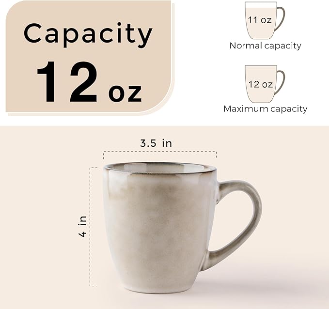 GBhome Ceramic Coffee Mugs Set of 6, 12oz Stoneware Coffee Mugs Set For Dad Mom Women MEN, Light Weight Coffee Cups for Latte/Tea/Beer/Hot Cocoa, Dishwasher & Microwave Safe,Cappuccino - Image 2