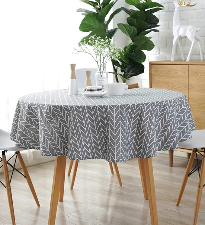 meioro Grey Farmhouse Table Cloth Round Cotton Linen Nordic Twill Tablecloths Wrinkle Free Fabric Arrow Stripe Table Cloths Rustic Cover for Kitchen Dining Party Outdoor Picnic(Round 39 Inch) - Image 3