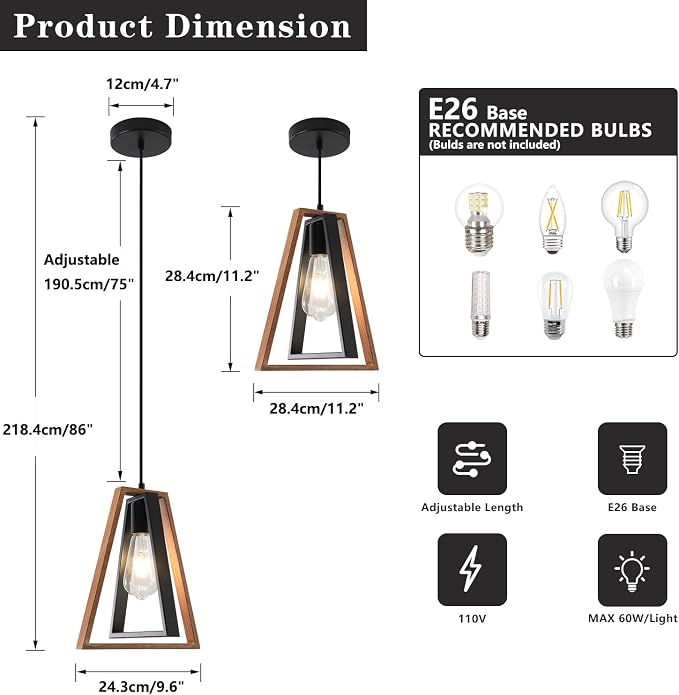 3 Pack Small Farmhouse Pendant Lights Kitchen Island Industrial Metal Pendant Light Fixture Black Hanging Light Fixture Vintage Pendant Light Fixtures for Dining Room Living Room - Image 2
