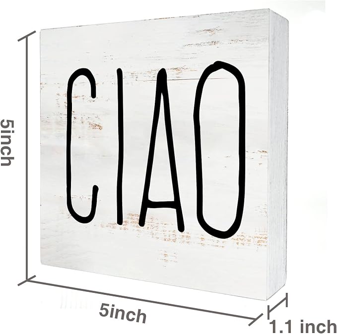 Ciao Wood Box Sign, Rustic Italian Hello Wooden Box Sign Block Plaque for Wall Tabletop Desk Home Decoration - Image 2