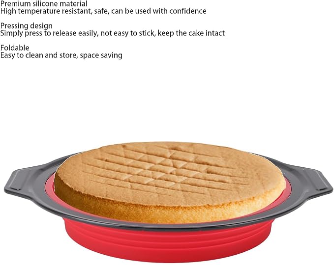 Cake Baking Pan, Silicone Cake Pan Foldable Press Type Quick Release Round Baking Pan for Layer Cake Cheese Cake Chiffon Cake (Red) - Image 6