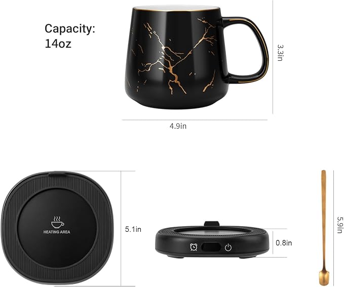 Coffee Mug Warmer & Luxury Marbling Mug Set, Electric Cup Warmer with Auto Shut Off, 4 Temperature Setting Smart Beverage Warmer, 8-Hours Auto Shut Off (Luxury Marbling Mug) - Image 8