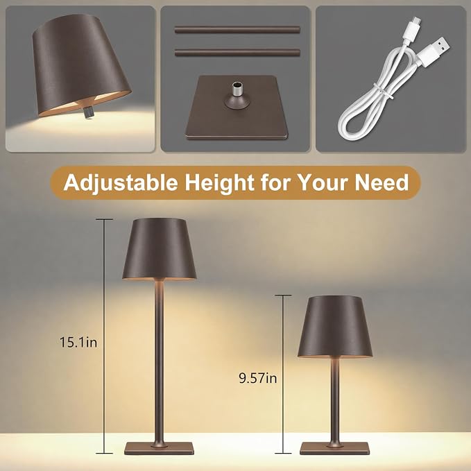 Yogaret Cordless Table lamp Brown 2pack for Restaurant Home Dinner Dining Kitchen Outdoor Patio,Waterproof & Portable - Image 6