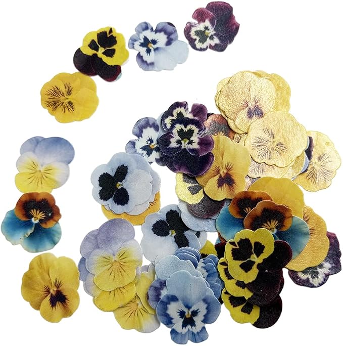 72Pcs Multi‑Color Edible Pansy Flowers for Cake Decorating – Realistic Sugar Pansies, Cupcake Toppers, Birthday & Wedding Dessert Decorations – Fully Edible, Handcrafted Style - Image 6