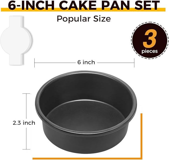 6 Inch Round Cake Pan Set for Baking with Healthy Parchment Paper, Nonstick Deeper Circle Cake Pans with Wider Grips, 3 Pieces Premium Layer Cake Tin, Cheesecake Mold, Huty Duty - Grey - Image 7