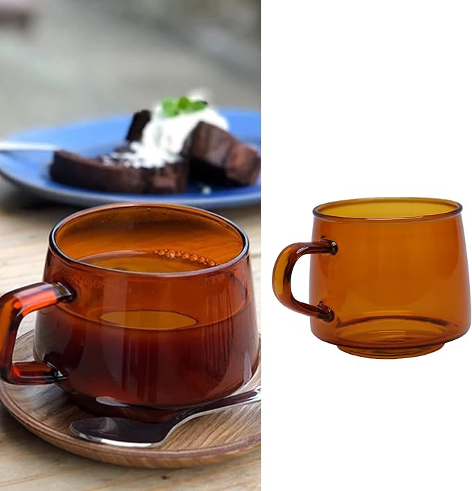 2PCS Glass Coffee Mugs, 350ml Clear Glass Mug with Handle Heat Resistant Tea Mugs High Borosilicate Glass Mug for Tea Beverages (Amber)