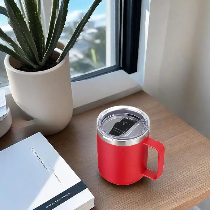 Volhoply 14oz Insulated Stainless Steel Coffee Mug with Lid Bulk 4 Pack,Double Wall Vacuum Travel Coffee Cup with Handle,Reusable Metal Cups Tumbler Cup,Camping Mugs Keep Hot,Ideal Gifts(Red,4) - Image 5