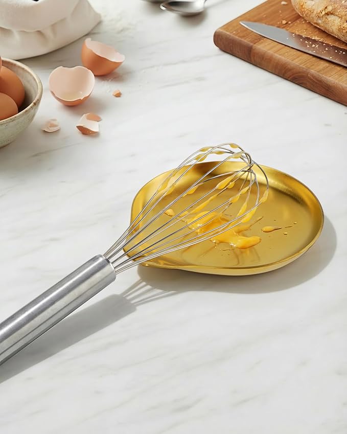 VanlonPro Stainless Steel Spoon Rest, Spatula Ladle Holder, Stainless Steel Utensil Spoon Rest Holder, Brushed Finish, Dishwasher Safe 5.9 x 5.1 Inch (Round Gold 1PC) - Image 4