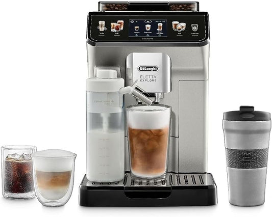 De'Longhi Eletta Explore Espresso Machine with Coffee Grinder, Milk Frother | #1 Worldwide Espresso Machine Maker, 50+ One-Touch Recipes, Travel Mug, Hot & Cold Frother, Built-in Grinder, 4 User Profiles by Unknown