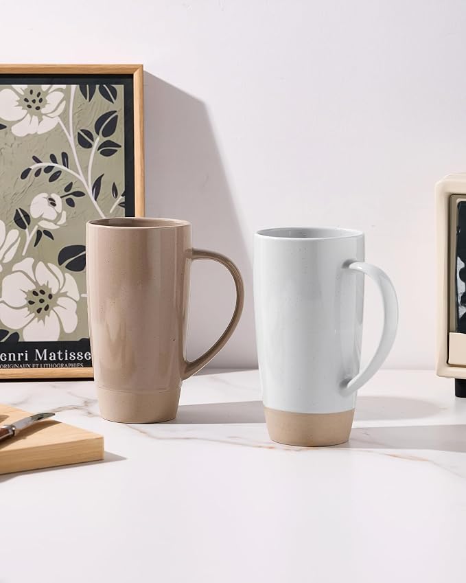 famiware Milkyway Coffee Mugs, 20oz Large Coffee Mug, Ceramic Mug Set of 2 with Lid, Cup Set with Handle for Latte, Tea, Cocoa, Milk, Home & Office, Cinnamon Brown and Light Gray - Image 2