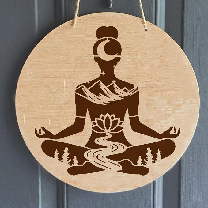 FINGERINSPIRE Yoga Stencil with Paint Brush 11.8x11.8inch Reusable Yoga Pose Stencil Mountains Lotus Flowers Woods Pattern Template Yoga with Natural Scenery Template for Painting on Wood Wall - Image 6